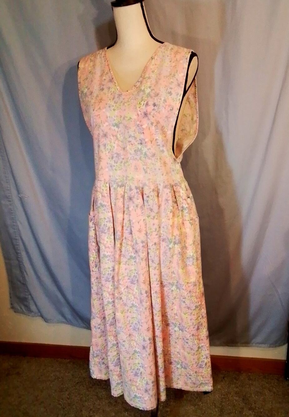 Vintage KZK Soft Pink Pinafore Fit and Flare Floral Drsss